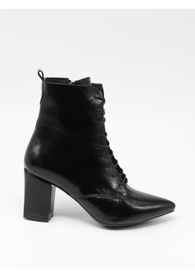 Nesilshoes Nesil Shoes Pres 1037 Siyah Krşk Rugan Topuklu Kadın Bot
