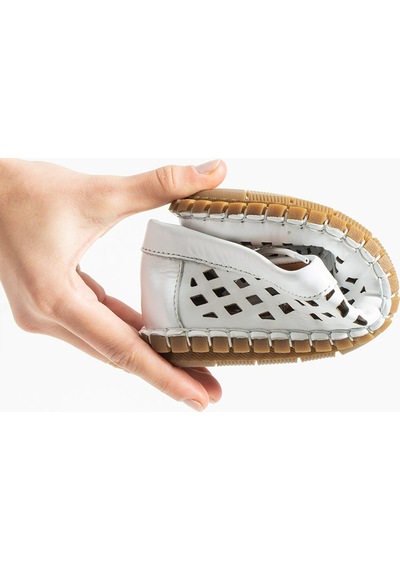Dabab Shoes Vırena Kadın Beyaz Hakiki Deri File Bağcıklı Düz Taban Yazlık Babet Loafer Ayakkabı