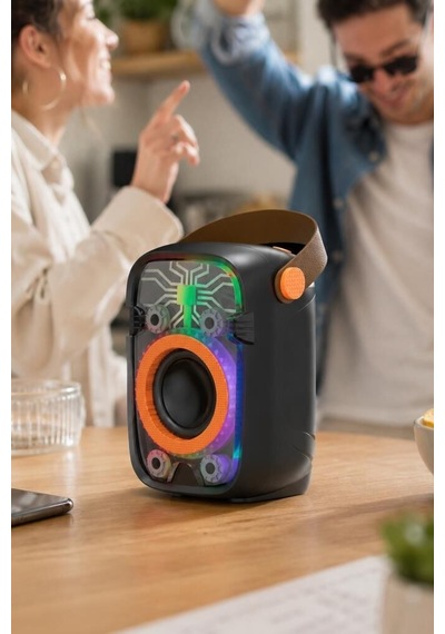Delux Serisi Bluetooth Hoparlör Rgb Işıklı 10w D77 Siyah Müzik Doğum Günü Sürpriz