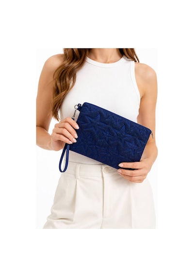 Wikidays.s Moda Trendi Kadın Orta Boy Yıldız Desenli El Çantası - Parlak Dokulu Bilek Askılı Portföy Clutch Lacivert