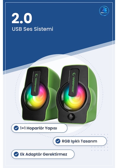 Kablolu Hoparlör Usb 2.0 1+1 Rgb Işıklı Multimedya Ses Sistemi Bi
