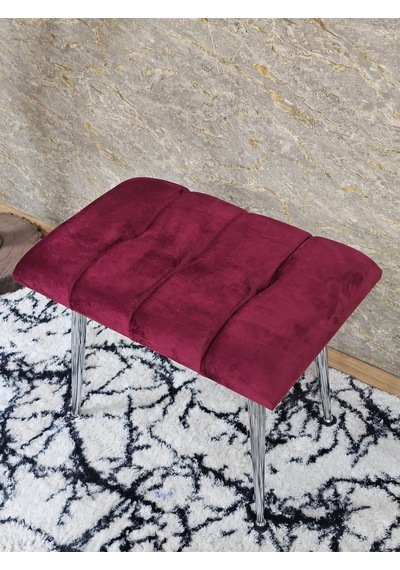 Zafir Krom Sivriltme Ayaklı 60 Cm Puf Bench - Puf - Bench - Oturak - Mutfak Oturağı - Antre Oturağı Bordo