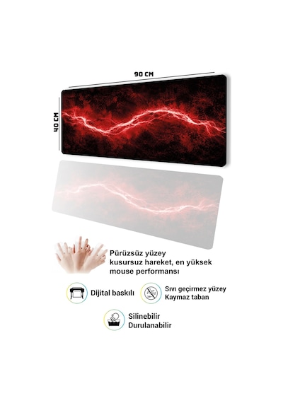 Sonictouch Klavye Mousepad 40x90cm Dikişsiz Pürüzsüz Sıvı Geçirmez Kaymaz Taban Kızıl Akım