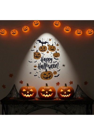 Özel Üretim Salon Aksesuarı Parti Dekoru Dekoratif Ürün Happy Halloween Temalı Duvar Stickerı Çok Renkli