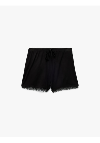 Koton Dantel Detaylı Rahat Kalıp Şort Viskon Pijama Altı Siyah 7wlk80007mk