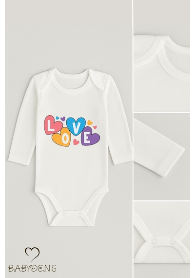 Babyden's Love Temalı 3 Lü Bebek Body Seti %100 Pamuk Uzun Kollu Çıtçıtlı Bebek Zıbını Unisex Beyaz