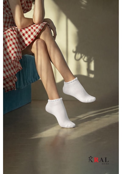 Kral Socks 3 Çift Pamuklu Fırfırlı Kadın Patik Çorap Dikişsiz Burun Beyaz