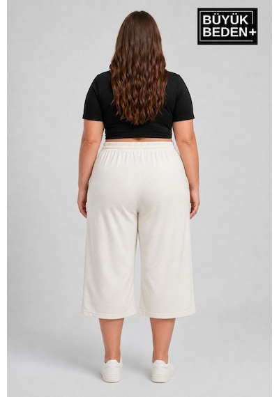 Süperlife Kadın Büyük Beden Şort 3xl-6xl Rahat Kesim Diz Altı Günlük Şort-spr26bsrk591 Ekru