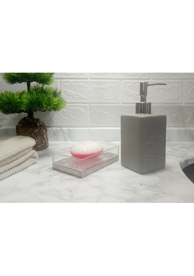 Sıvı Sabunluk Ve Sabunluk 2 Li Banyo Seti,gri Renkli Çok Renkli
