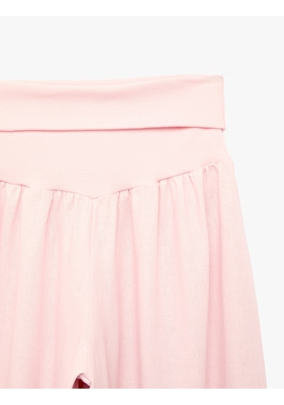 Koton Rahat Kalıp Yüksek Bel Keten Şalvar Pantolon Pembe 6sal40151ıw Gül