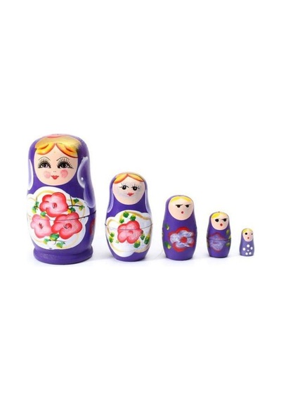 Ahşap Matruşka Bebek Beşli Set Mor