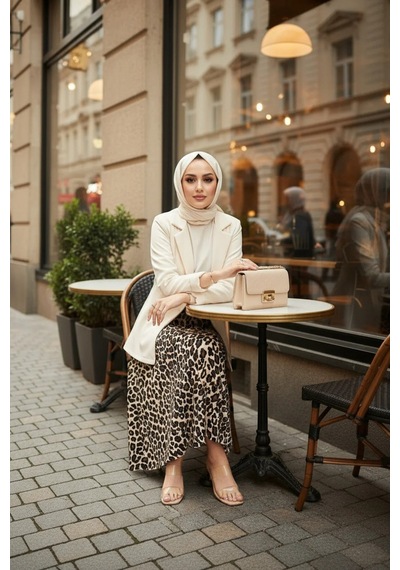 Unika Boutique Leopar Desenli Uzun Bürümcük Kloş Etek Kahverengi