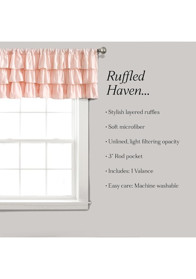 Blush Belle Valance Shabby Chic Style Single Curtain, 18" X 84
