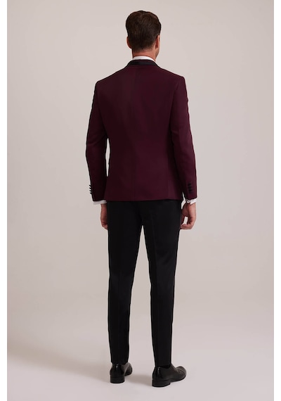 Ysf Erkek Bordo Çıkma Şal Yaka Slim Fit Damatlık