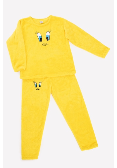 Tampap Kız Çocuk Peluş Baskılı Polar Pijama Takımı - Sarı