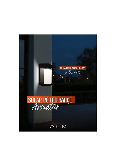 Ack Solar Led Duvar Apligi Dimli Siyah Ip54 127mmx105mmx179mm Ag60-04851