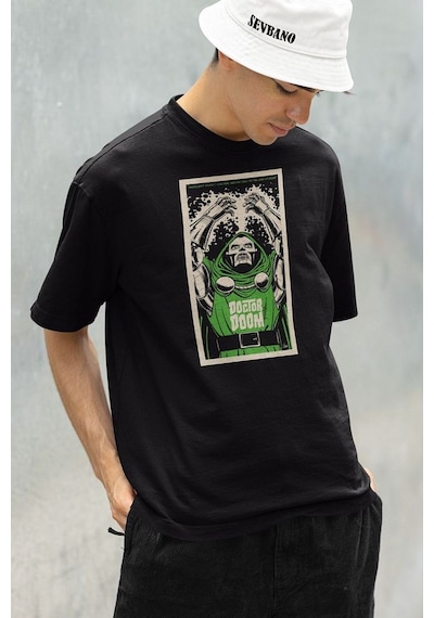 Doctor Doom Marvel Karakter Baskılı Unisex Oversize Tişört Siyah