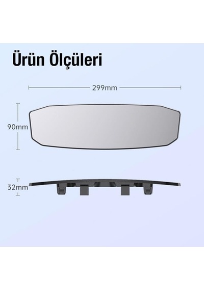 Polham Mobile 30x9 Cm Ultra Geniş Araç İçi Geniş Açılı Araç Dikiz Aynası, Kavisli, Genişletilmiş Açılı Ay Genel