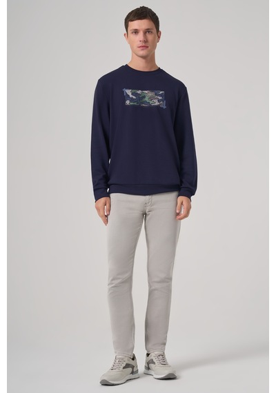 Morven Erkek Lacivert Trend Baskılı Bisiklet Yaka Sweatshirt 26ks063007200 Lacivert