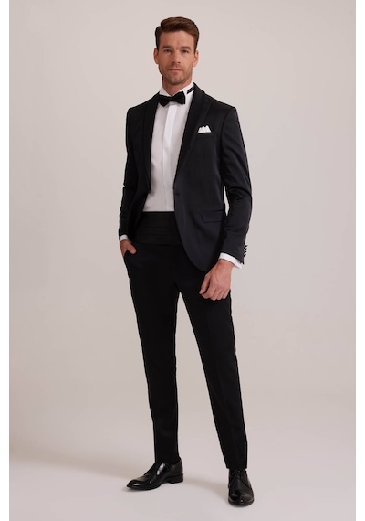 Ysf Erkek Siyah Slim Fit Kırlangıç Yaka Damatlık