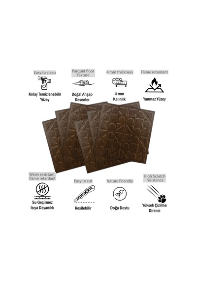 3 Boyutlu Duvar Paneli Kabartmalı Kareli Yuvarlak Desen Pvc 41x41 Cm/ 6 Adet /1 M² Teak