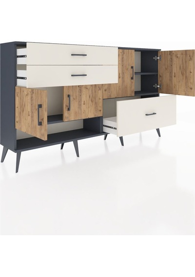 Arges Konsol 3 Raflı 3 Çekmeceli 4 Kapaklı 176x30x99 Antrasit-çam Antrasit-çam/aytaşı