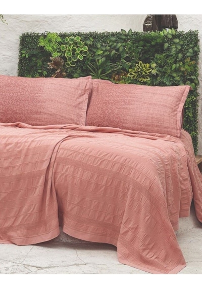River 4 Parça Çift Kişilik Pike 230x250 , Fıttd. Çarşaf , Yastık Kılıfı Takımı %100 Pamuk Pudra