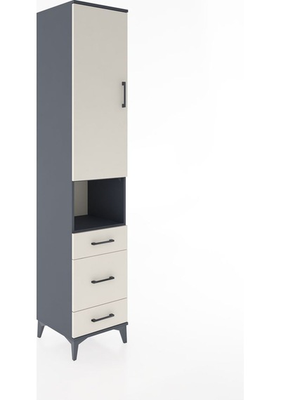 Hyperion Dolap 4 Raflı 3 Çekmeceli Tek Kapaklı 44x44x221 Antrasit-aytaşı Antrasit
