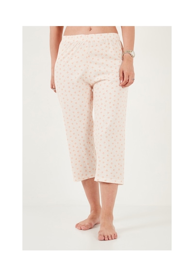 Lela Desenli Pamuklu Bisiklet Yaka Kaprili Pijama Takımı Bayan Pijama Takımı 65790787 Turuncu