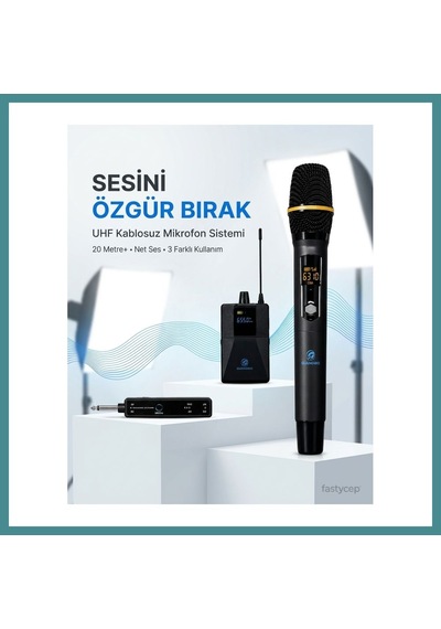 Trendexa Uhf Kablosuz Mikrofon Seti El Yaka Ve Boyun Mikrofonlu 6.5mm Alıcılı 3.5mm Çeviricili Profesyonel Mac