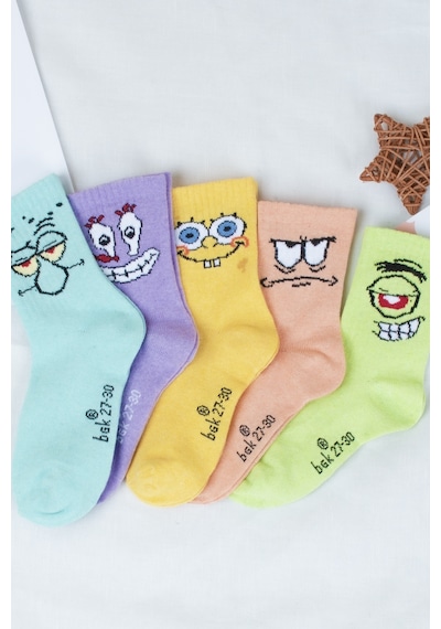 Bgk 5 Çift Bebek Sünger Bob Desenli Çorap Çok Renkli