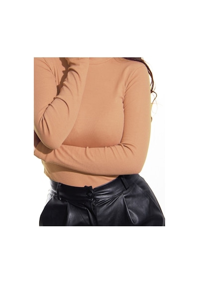 Alya Underwear Kaşkorse Yarım Boğaz Body Sweatshirt, Fitilli Kumaş, Likralı, Bordo Pudra