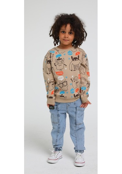 Jack Lions Erkek Çocuk Pamuklu Üç İplik Figür Desenli Sweatshirt-13621 Camel