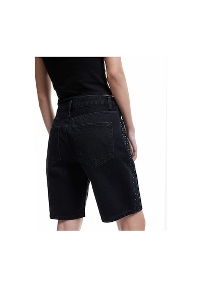 Koton Taş Detaylı Cepli Pamuklu Straight Fit Jean Kapri Şort Siyah 5sal40289md Siyah