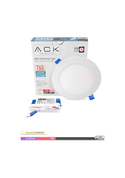 ACK Sıva Altı Yuvarlak LED Panel Armatür 4000K AP01-00910 Beyaz