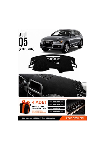 Audi Q5 2008-2017 Uyumlu Torpido Koruma, Torpido Örtüsü, Torpido Kılıfı - Siyah-gri - Au009
