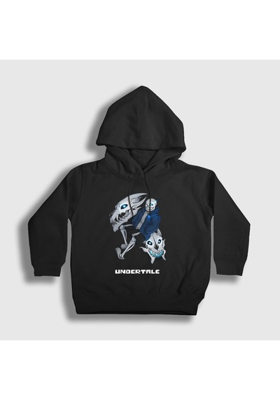 Presmono Unisex Çocuk Gaster Blaster Undertale Kapüşonlu Sweatshirt Siyah