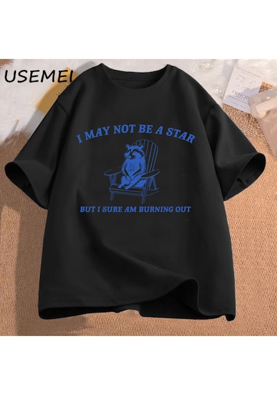 Flood Of Style Erkek Tişörtü Komik Grafik T Shirt Ben Bir Yıldız Olmayabilir Ama Eminim Dışarı Yanan Baskılı Siyah