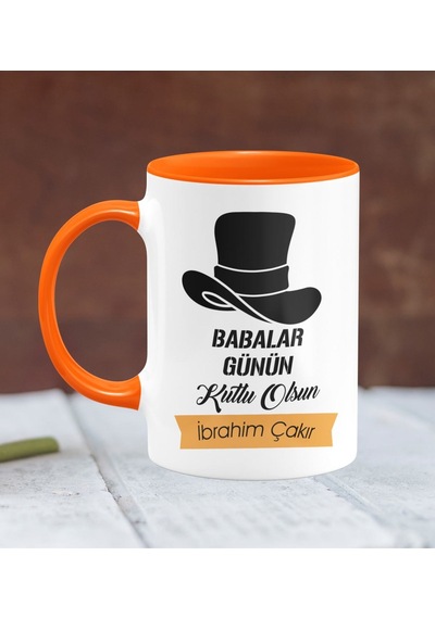 Kişiye Özel Babalar Günü Temalı Turuncu Kupa Bardak 24-368T