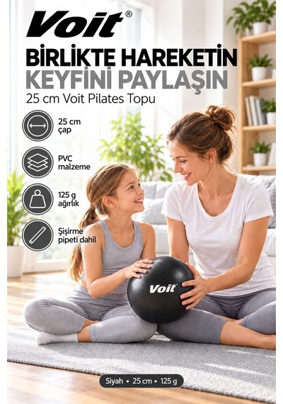 25 cm Mini Pilates Topu Yoga Fitness Egzersiz ve Denge Topu Şişirme Pipeti Dahil Siyah