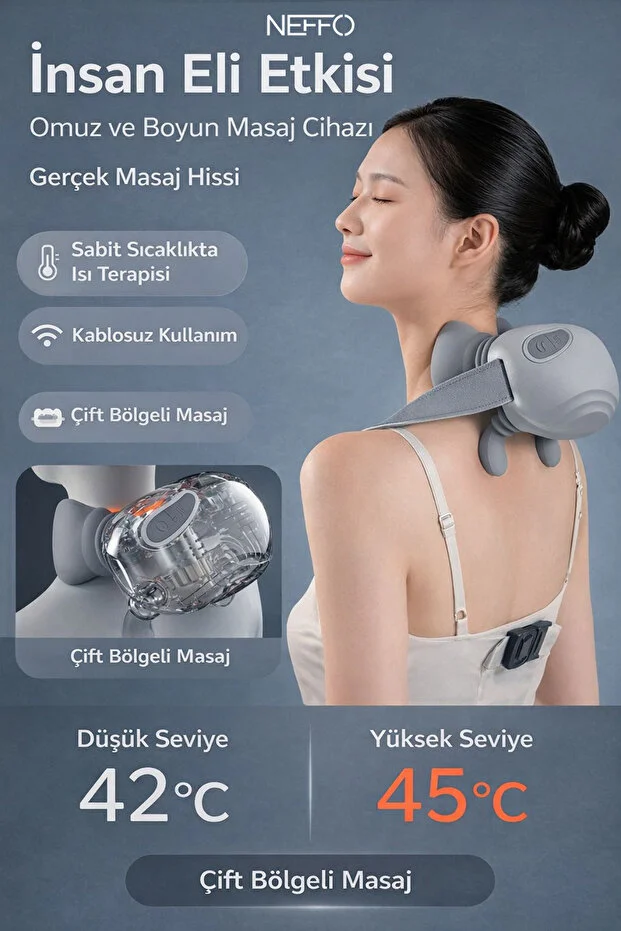 Akıllı Boyun Omuz Masaj Aleti Isıtmalı Kablosuz Ems Titreşim Masaj Cihazı Koyu Gri - Yeşil