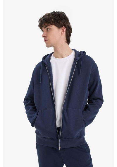 DeFacto Comfort Fit Kapüşonlu İçi Yumuşak Tüylü Basic Düz Kalın Fermuarlı Sweatshirt D7599AX25SPNV135
