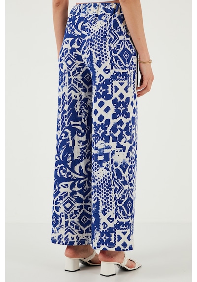Lela Desenli Standart Fit Yüksek Bel Geniş Paça Bayan Pantolon 5869019 Saks