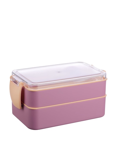 Fely Çatal Kaşıklı Çift Katlı Beslenme Kabı Lunch Box Toplam 900 Ml 400 Ml Ve 500 Ml Pembe