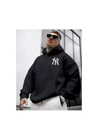 Herkesemoda Ön Ve Arka Baskılıı Kapüşonlu Sweatshirt Siyah