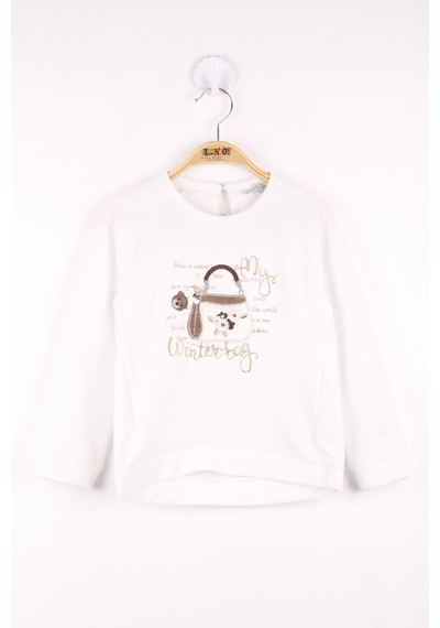 Toontoy Kız Çocuk Çanta Nakışlı Sweatshirt Ekru