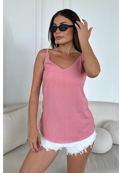 Bbbutikbasic Askılı Krinkıl Dokulu Bluz Y3617 Gül Kurusu