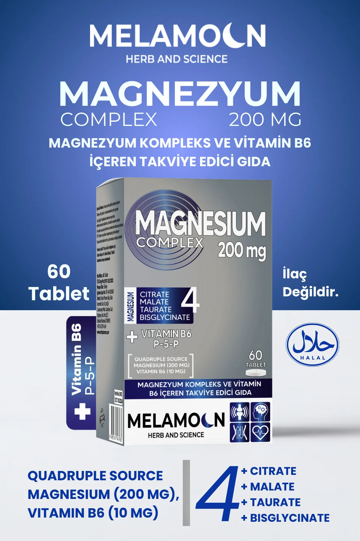 Magnezyum Kompleks Ve Vitamin B6 P-5-p Bisglisinat,malat,taurat,sitrat 60 Tablet