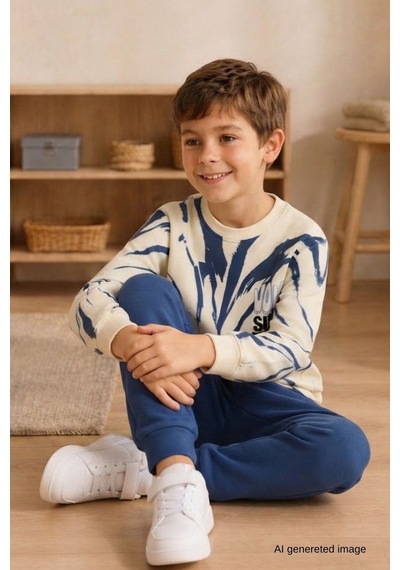 Pina Kids Erkek Çocuk Batik Desenli Okul Günlük Eşofman Takımı Esf7037 Lacivert