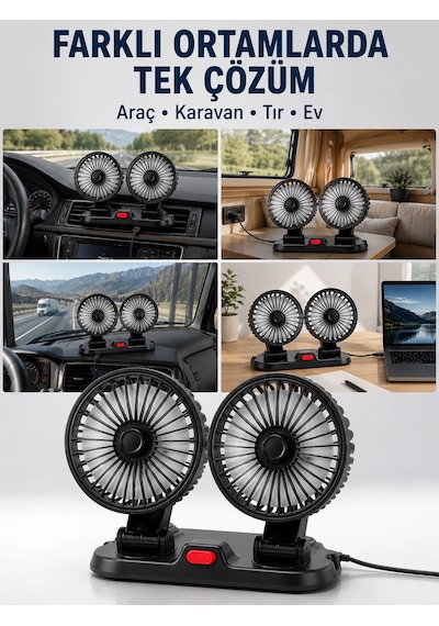 Araç, Karavan Ve Tır İçin Çift Fanlı Mini Vantilatör